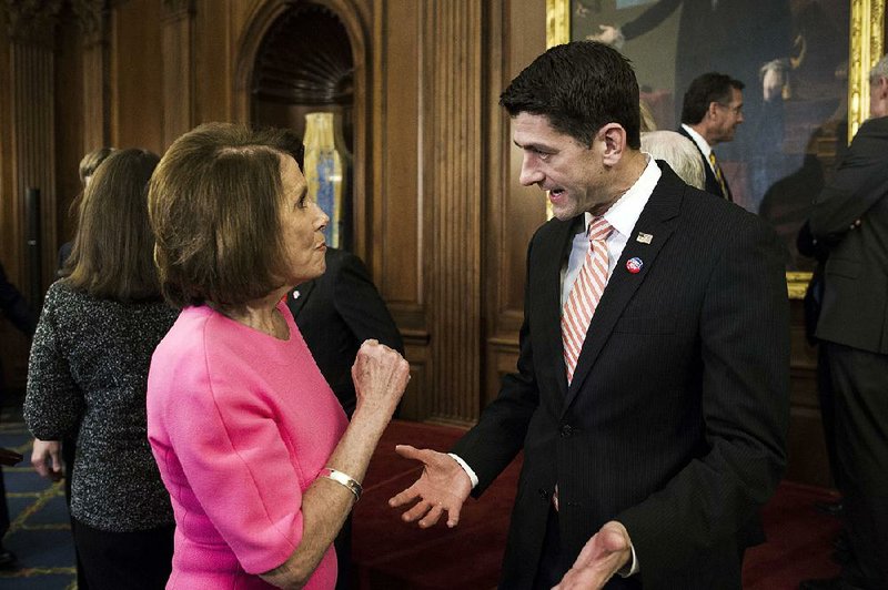 House Speaker Paul Ryan and Minority Leader Nancy Pelosi confer Thursday. House members already have left Washington for the holiday break.