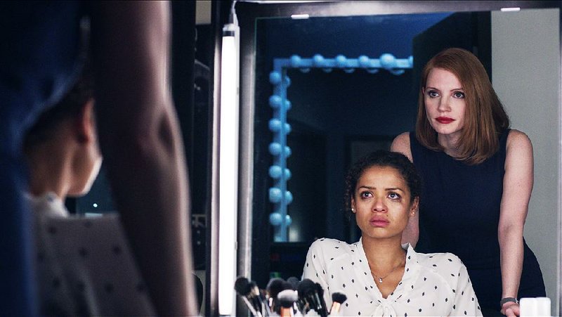 Lobbyist Elizabeth Sloane (Jessica Chastain) exploits the past of her operative Esme (Gugu Mbatha-Raw) in John Madden’s Miss Sloane, a cautionary tale of political intrigue.