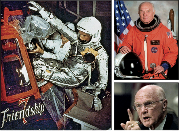 John Glenn lifted the hopes of a nation when he became the fi rst American to orbit the Earth on Feb. 20, 1962. In 1998, at age 77, he took to space again aboard the shuttle Discovery. Glenn also was Ohio’s longest-serving U.S. senator.