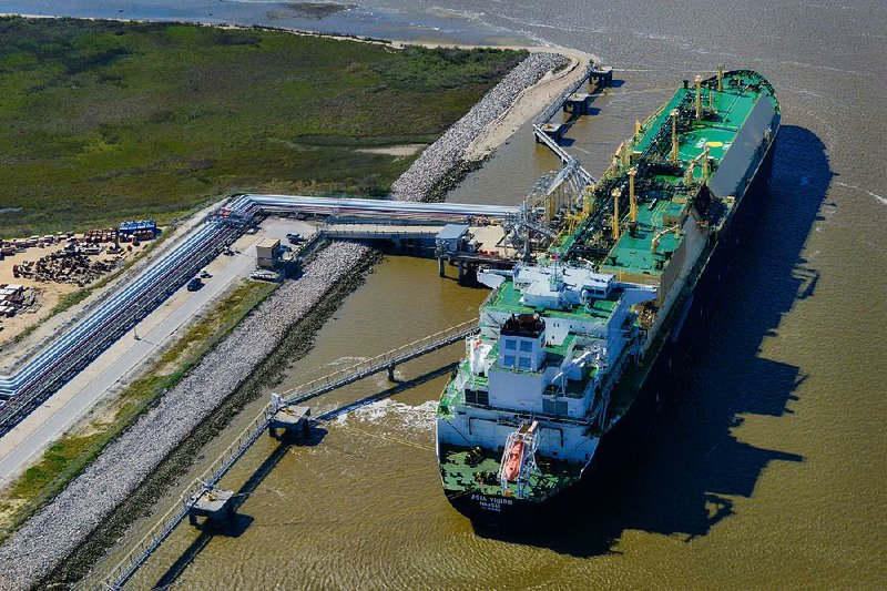 A liquefied natural gas carrier ship sits at the Cheniere Energy Inc. terminal at Sabine Pass, Texas, earlier this year. Cheniere’s first shipment of U.S. shale formation LNG is to reach Japan next month.