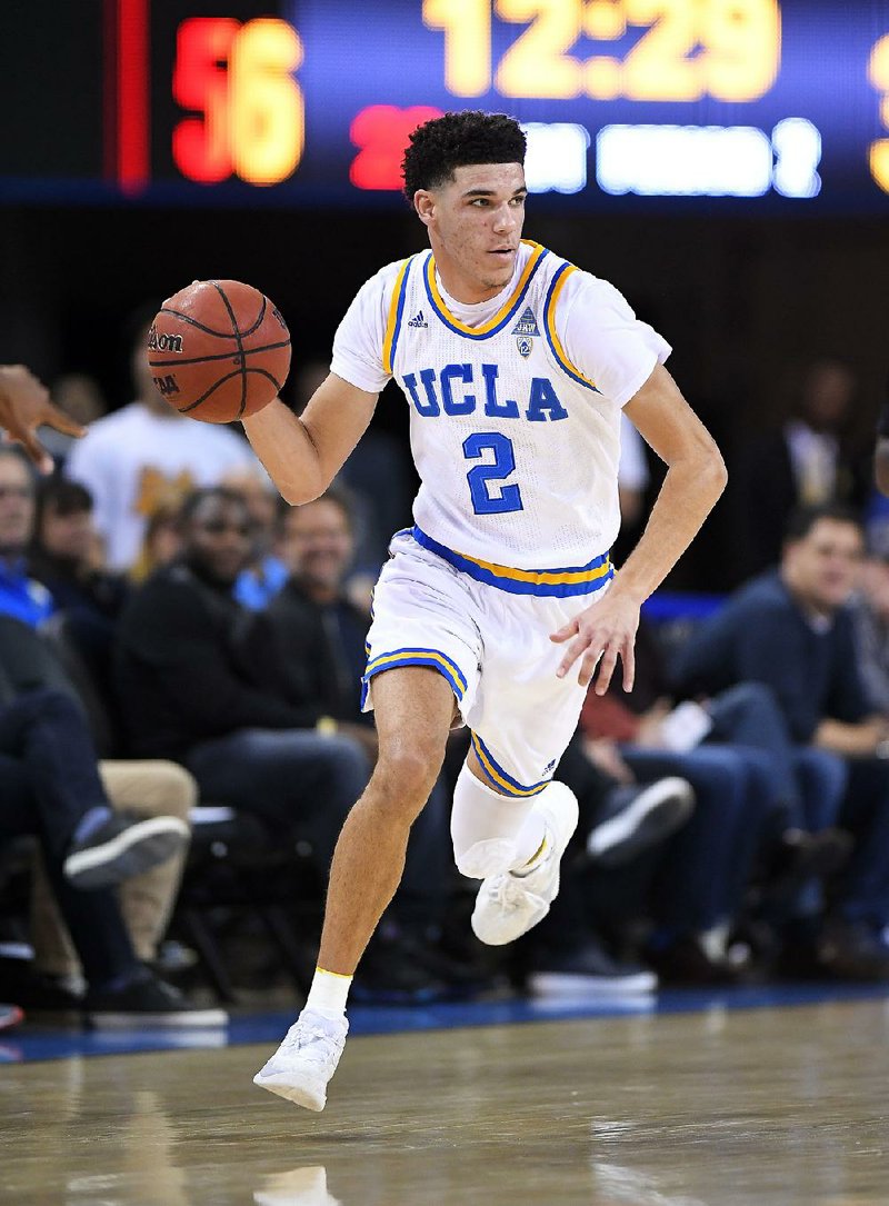 UCLA guard Lonzo Ball dribbles the ball during the second half of an NCAA college basketball game against UC Riverside, Wednesday, Nov. 30, 2016, in Los Angeles. UCLA won 98-56. 