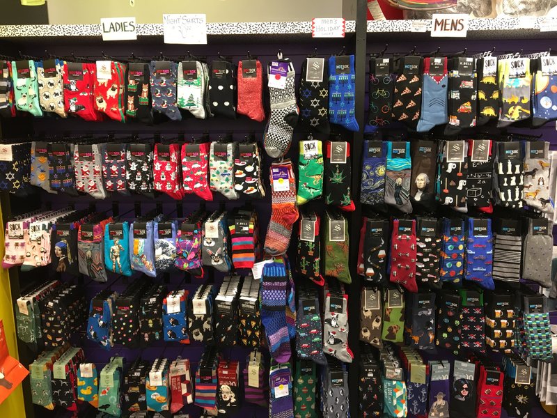 The selection of socks at Chocolate Moose, a gift shop in Washington, currently includes 111 varieties of socks for the holidays, roughly double the usual line-up.