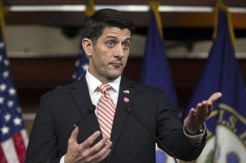 In this photo taken Dec. 8, 2106, House Speaker Paul Ryan of Wis. speaks during a news conference on Capitol Hill in Washington. 