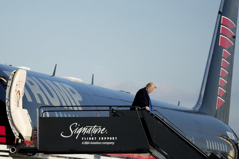 President-elect Donald Trump arrives at Baltimore Washington International Thurgood Marshall Airport in Baltimore, Saturday, Dec. 10, 2016, to attend the annual Army and Navy football game. 