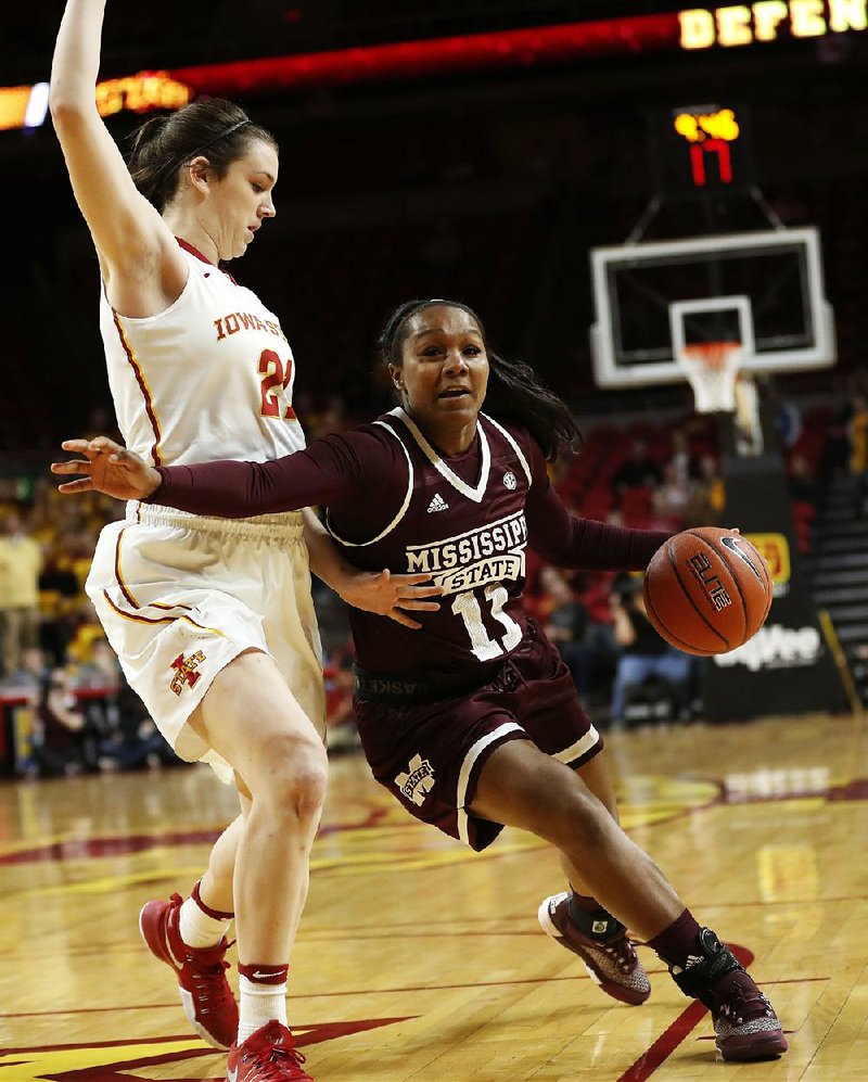 Former Little Rock Parkview standout Roshunda Johnson (right) is averaging 9.2 points per game for No. 5 Mississippi State, which will put its unbeaten record on the line tonight against UALR.