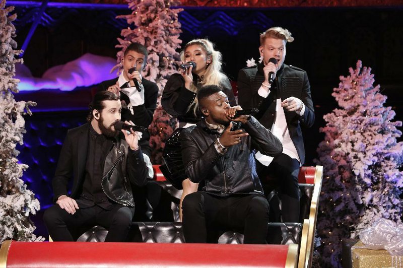 Pentatonix members are (clockwise from top left) Mitch Grassi, Kirstin Maldonado, Scott Hoying, Kevin Olusola and Avi Kaplan.
