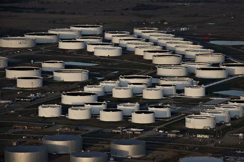 An aerial photo taken in March 2015 shows just a few of the oil storage tanks in Cushing, Okla., the largest crude-oil storage hub in the United States with a capacity of 77 million barrels.