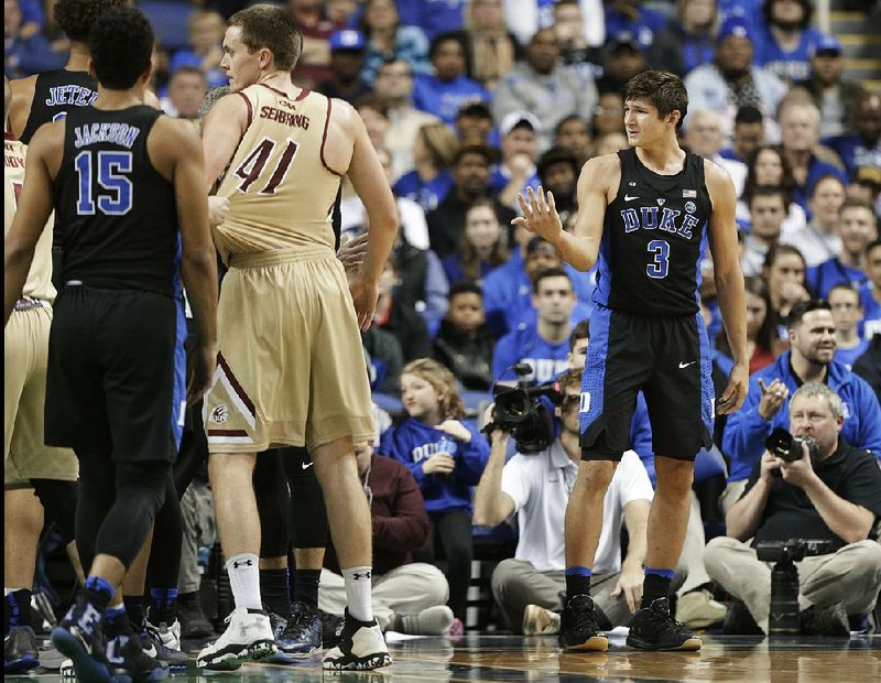 Duke guard Grayson Allen reacts after being called for a tripping foul in Wednesday’s game against Elon. Allen was suspended indefi nitely from the team by Duke Coach Mike Krzyzewski on Thursday.