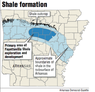 A map showing shale formation in Arkansas.