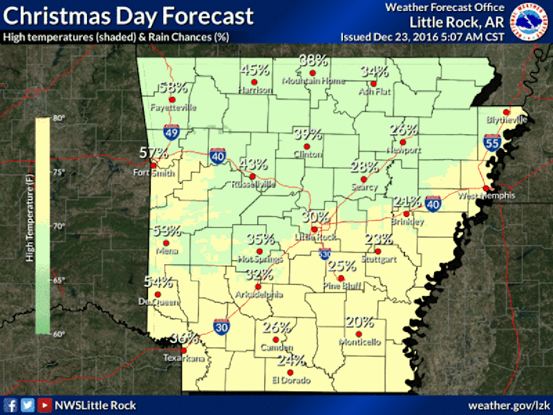 Christmas forecast calls for warm temperatures, possible tornadoes in