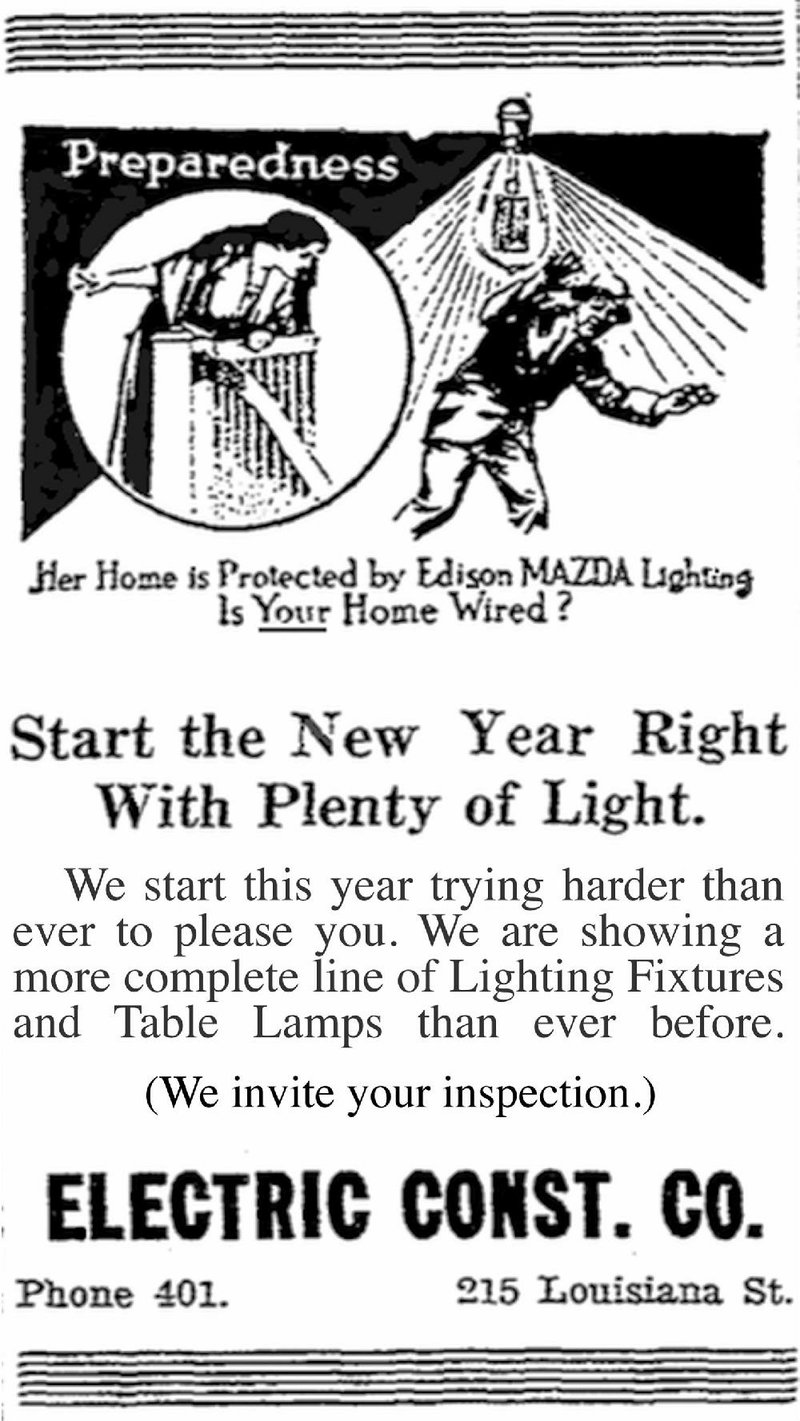 This ad for electric porch lights appeared in several early 1917 editions of the Arkansas Gazette.