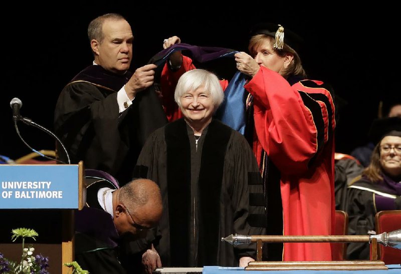 Federal Reserve Chairman Janet Yellen receives an honorary doctorate earlier this month from the University of Baltimore. Yellen has said she has not “recommended running a hot economy as some sort of experiment.” 