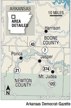 Map showing the location of Ponca, Arkansas