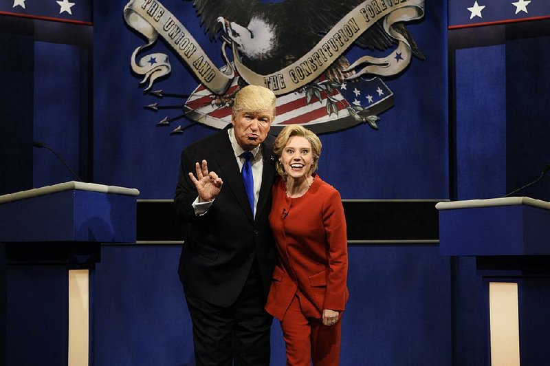 Alec Baldwin (left), as Republican presidential candidate Donald Trump, and Kate McKinnon, as Democratic
presidential candidate Hillary Clinton, delivered election laughs on Saturday Night live.