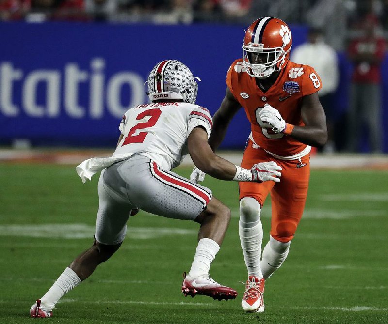 Clemson wide receiver Deon Cain (8) was suspended for last year’s national championship game after breaking team rules two days before the Tigers’ semifinal victory over Oklahoma. But Cain is back and ready to make an impact against top-ranked Alabama on Monday night.