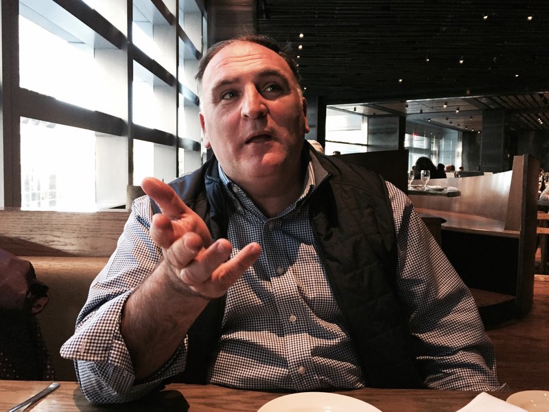 In this Oct. 26, 2015 file photo, chef Jose Andres speaks in New York. Just over two weeks from taking office, President-elect Donald Trump gave a videotaped deposition stemming from a lawsuit he filed after a celebrity chef backed out of plans to open at a restaurant at one of his hotels. 