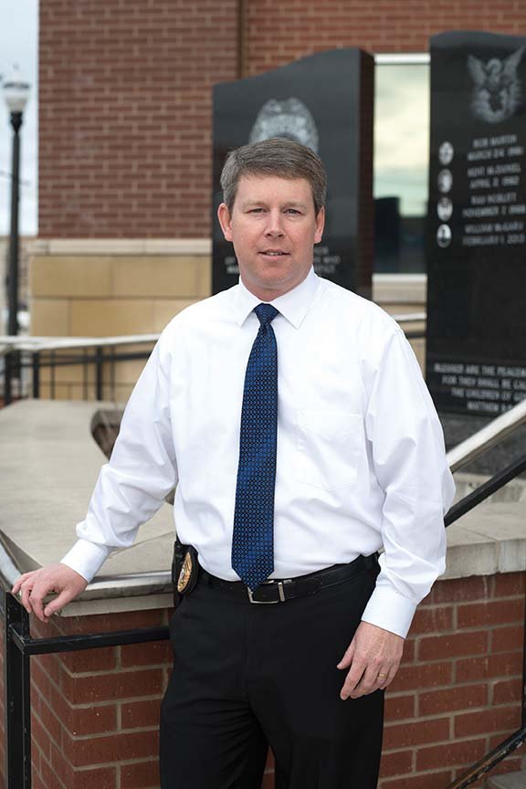 Jody Spradlin stands in front of the Conway Police Department in the city’s downtown. Spradlin served as interim Conway police chief for 14 months, but Mayor Bart Castleberry appointed Spradlin to the position Jan. 1, 2017. Spradlin has been with the Conway Police Department since March 1991.