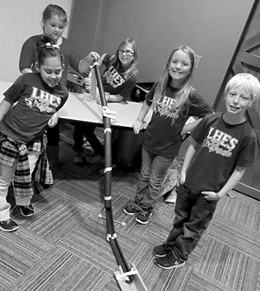 Submitted photo Lake Hamilton Elementary School students in Cambell Wilson's class recently took a field trip to Mid-America Science Museum. Students, from left, Keara Foster, Maddie Sutton, Olivia Driskill, Cassie Hamilton, Brandon King and their classmates received a lesson on engineering and built a roller coaster in groups to learn about force and motion.