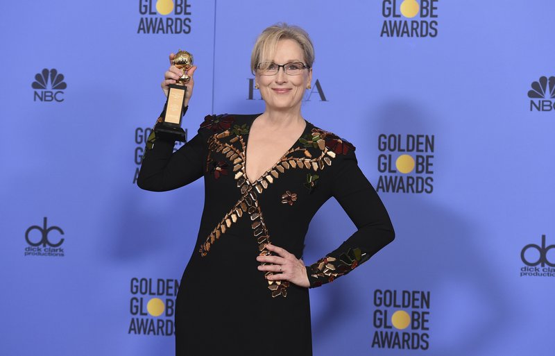 The Associated Press GOLDEN GLOBES: Meryl Streep poses in the press room with the Cecil B. DeMille award at the 74th annual Golden Globe Awards at the Beverly Hilton Hotel on Sunday, in Beverly Hills, Calif.