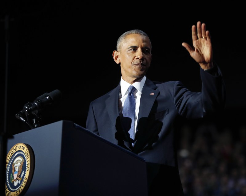 President Barack Obama waves as he speaks during his farewell address at McCormick Place in Chicago, Tuesday, Jan. 10, 2017. (AP Photo/Pablo Martinez Monsivais)