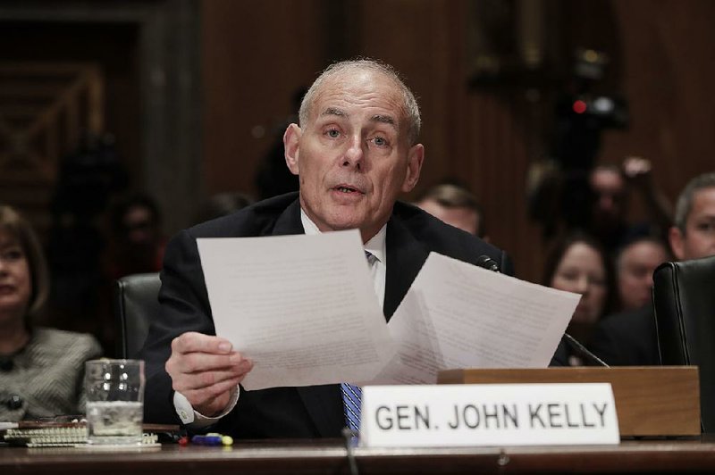 Retired Marine Gen. John Kelly, testifying here Tuesday on Capitol Hill, told lawmakers in a questionnaire that his top priority would be stopping the “illegal movement of people and things.”