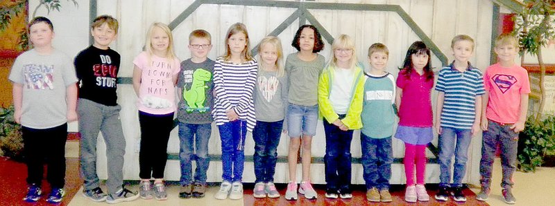 Photo submitted by Amy Collins First-grade Big 3 winners are, from left, Shepard Styron, Jackson Verzani, Raven Wordleman, Kennedy Black, Robert Willaby, Abby Grant, Olivia Lozano, Piper Larson, Lawson Goin, Kimmy Rodriguez, Reid Hodge and Brendan Taylor.