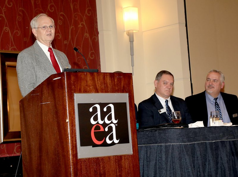 Photo courtesy of Lifetouch Siloam Springs superintendent Ken Ramey spoke at the Arkansas Association of Educational Administrators Superintendent&#8217;s Symposium on Thursday, after being recognized as the 2017 Arkansas Superintendent of the Year.