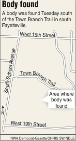 A map showing where a body was found on UA property.