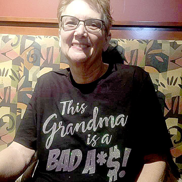 Photo submitted Alice Snodgrass sports a custom T-shirt that explains her ability to quickly recovery from multiple gunshot wounds sustained three months ago in Kansas City.