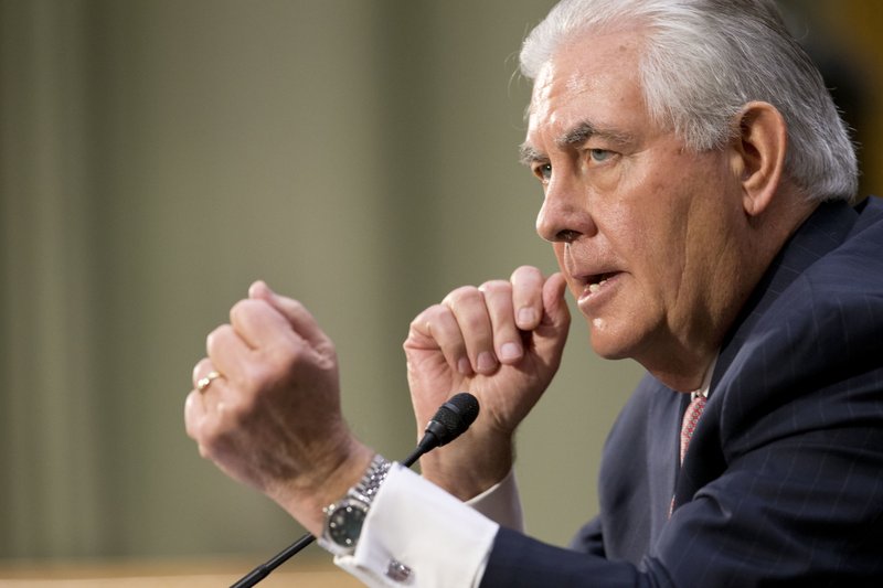 Secretary of State-designate Rex Tillerson testifies on Capitol Hill in Washington, Wednesday, Jan. 11, 2017, at his confirmation hearing before the Senate Foreign Relations Committee. (AP Photo/Steve Helber)