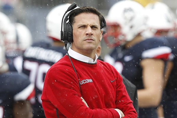 Connecticut head coach Bob Diaco stands on the sideline during the first quarter of an NCAA football game against Central Florida Saturday, Oct. 22, 2016, in East Hartford, Conn. (AP Photo/Stew Milne)