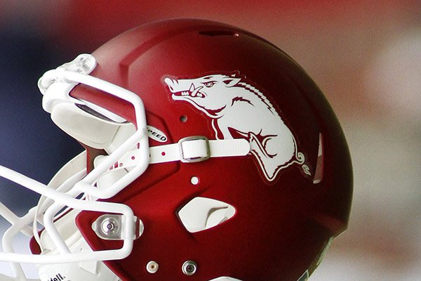 An Arkansas helmet is shown before an NCAA college football game against Auburn, Saturday, Oct. 24, 2015, in Fayetteville, Ark. (AP Photo/Samantha Baker)

