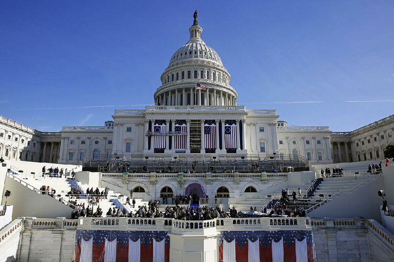 The U.S. Capitol looms over a stage Sunday in Washington during a rehearsal of President-elect Donald Trump’s swearing-in ceremony.