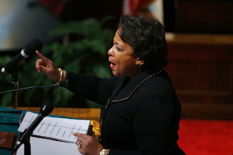 Attorney General Loretta Lynch speaks Sunday at 16th Street Baptist Church in Birmingham, Ala.