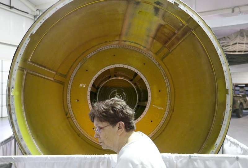 Marcy Keith from Pope, Miss., examines the warhead of a Titan II missile on exhibit Thursday at the Jacksonville Museum of Military History. The museum is having financial issues and faces a grim outlook if money can’t be found.