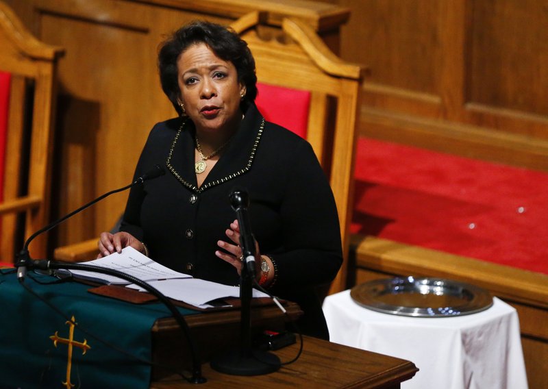 Attorney General Loretta Lynch speaks at the 16th Street Baptist Church, Sunday, Jan. 15, 2017, in Birmingham, Ala. (AP Photo/Brynn Anderson)