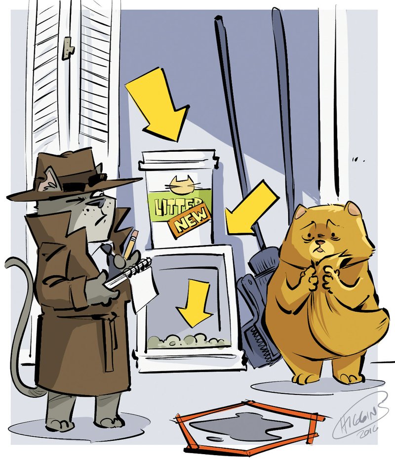 Arkansas Democrat-Gazette cat detective illustration. 