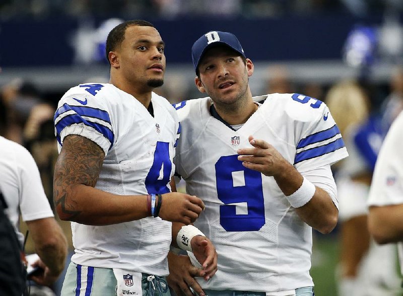 With Dak Prescott (left) firmly entrenched as Dallas’ quarterback going forward, the Cowboys organization have yet to decide on what to do with former starter Tony Romo, who has been slowed by back and collarbone injuries over the past two seasons.