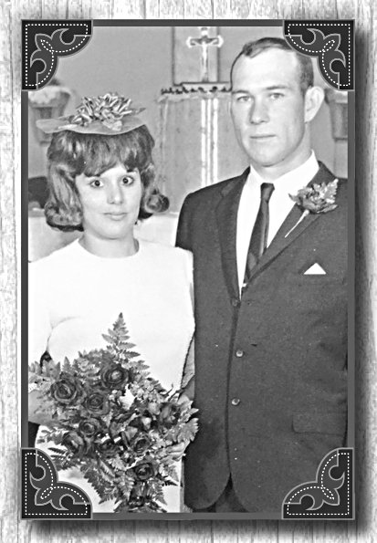 Margie and Bud Lovitt at their wedding (left) and today.