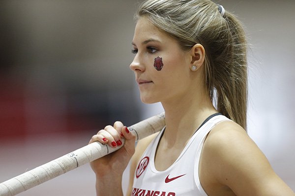 Arkansas pole vaulter Lexi Weeks watches during the Arkansas Invitational on Friday, Jan. 13, 2017, in Fayetteville. 