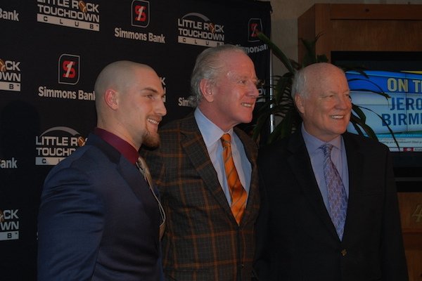 Cliff Harris Award winner Connor Harris (no relation) with Archie Manning of New Orleans and Cliff Harris of Dallas at the Little Rock Touchdown Club's annual awards banquet, held Jan. 19, 2017, in the Ambassador Grand Ballroom of the Embassy Suites in Little Rock.