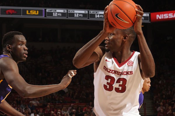 Moses Kingsley scored a season-high 24 points in Arkansas' 99-86 home win over LSU on Saturday, Jan. 21, 2017.