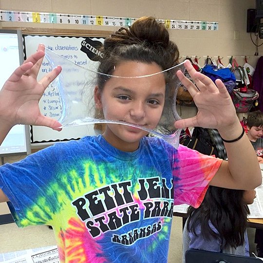 Submitted photo Amaziah Reed worked with her classmates in Tina Lester's class at Lakeside Middle School to create different compounds in their "slime labs." Students tested and measured each slime for properties such as transmission of light, viscosity, bounce, reflectivity, malleability and fluorescence.