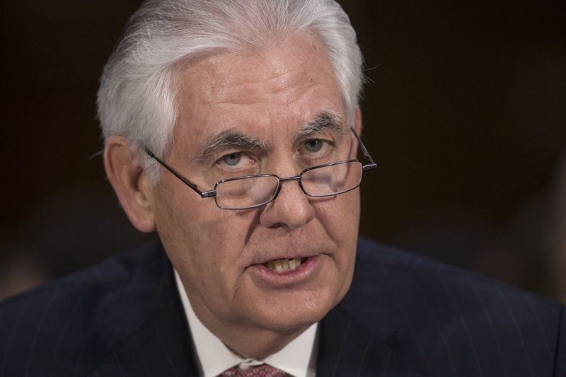 In this Jan. 11, 2107 file photo, Secretary of State-designate Rex Tillerson testifies on Capitol Hill in Washington at his confirmation hearing before the Senate Foreign Relations Committee.