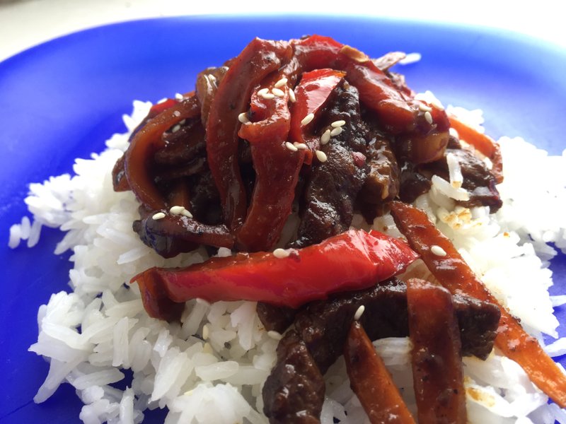 Spicy beef and pepper stir-fry