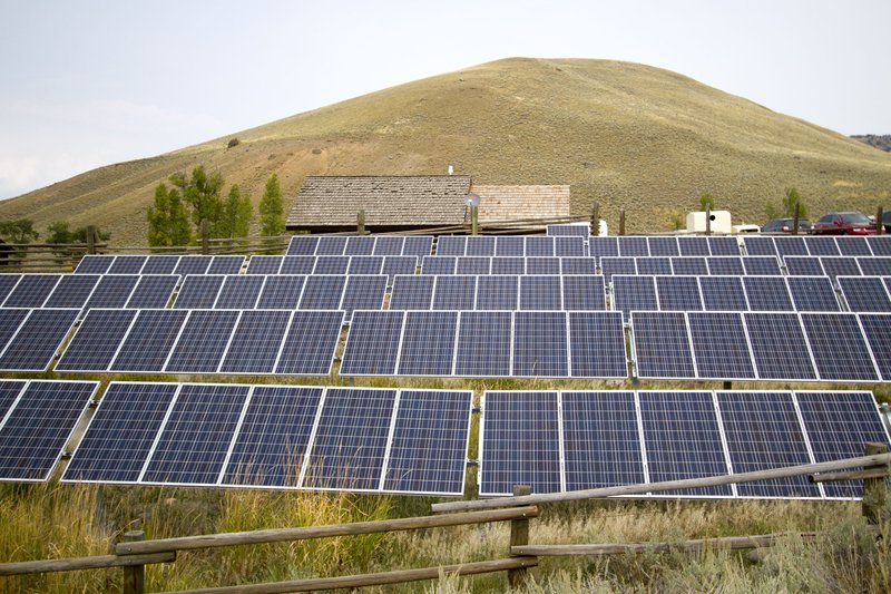 This Aug. 27, 2015, file photo shows a solar power array that is part of sustainability improvements at the Lamar Buffalo Ranch in Yellowstone National Park, Wyo. 