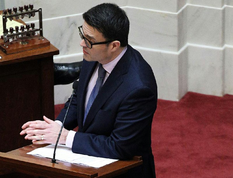 Sen. David Sanders speaks to the Senate on Thursday about the bill he co-sponsored, which places restrictions on a second-trimester abortion method.