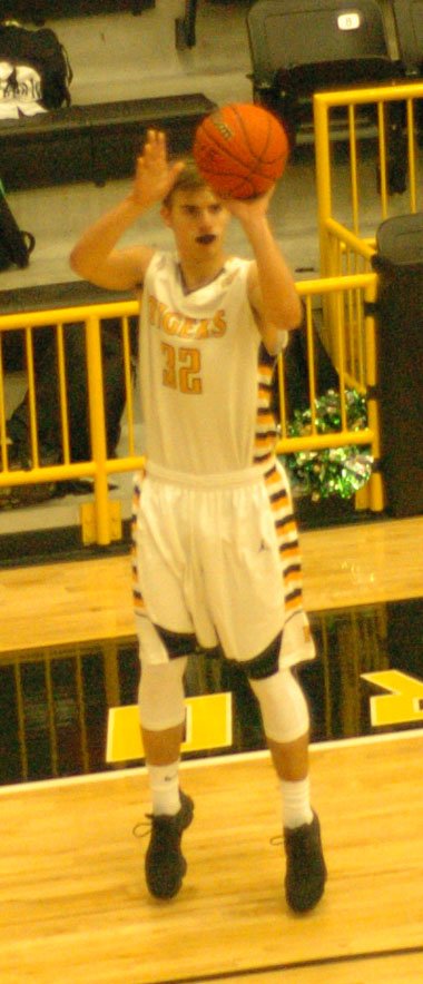 MARK HUMPHREY ENTERPRISE-LEADER Prairie Grove sophomore Will Pridmore led the Tigers with 25 points in Friday&#8217;s Colors Day, 58-46, victory over Greenland.