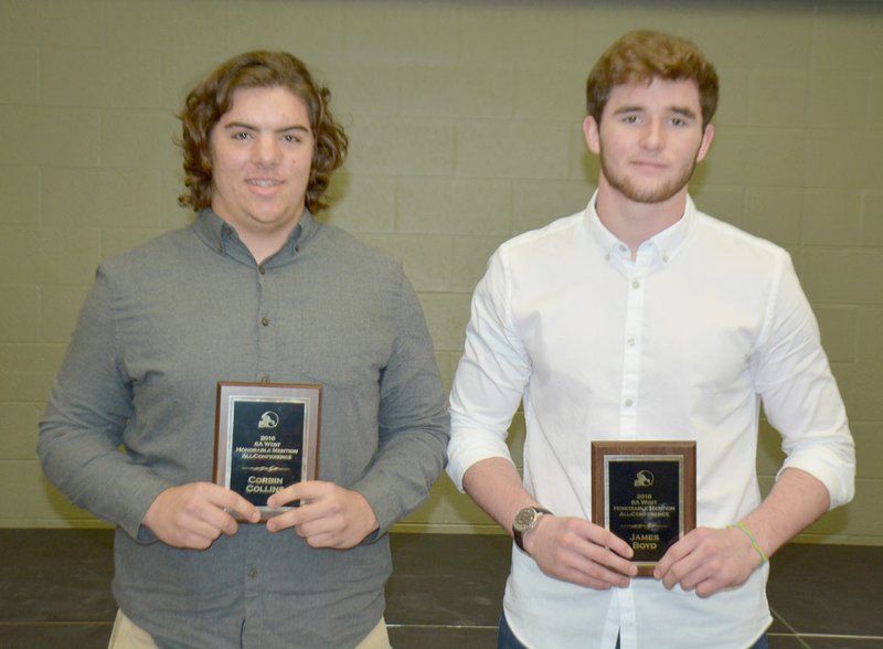 Defensive linemen earn all-conference honorable mention Graham Thomas/Herald-Leader Siloam Springs sophomore defensive tackle Corbin Collins, left, and senior defensive end James Boyd earned all-conference honorable mention honors in the 6A-West for the 2016 season.