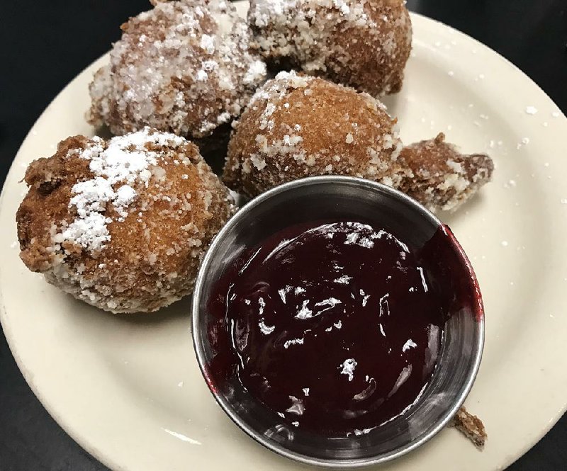 Beignets at Little Rock’s B-Side Bistro are served with choice of raspberry (pictured) or lemon coulis.